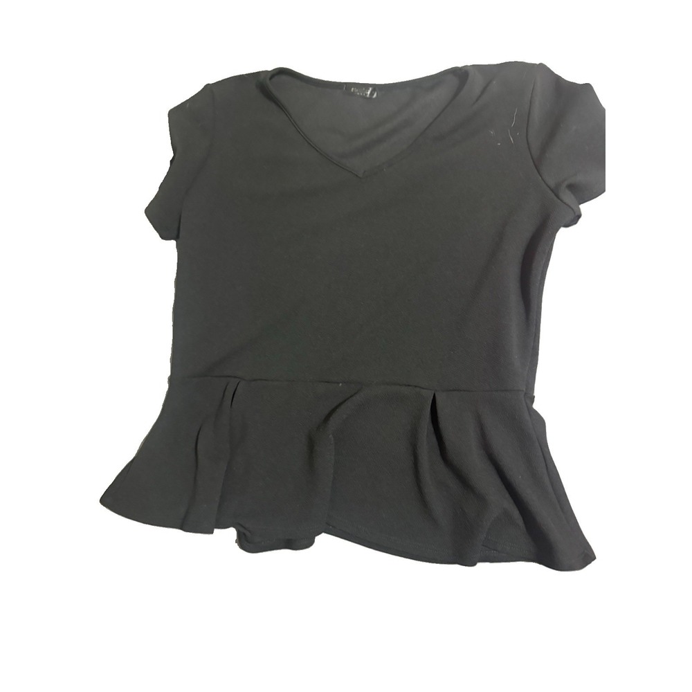 Soprano Women's XL Black Knit V-Neck Short Sleeve Peplum Pullover Top - Picture 2 of 6